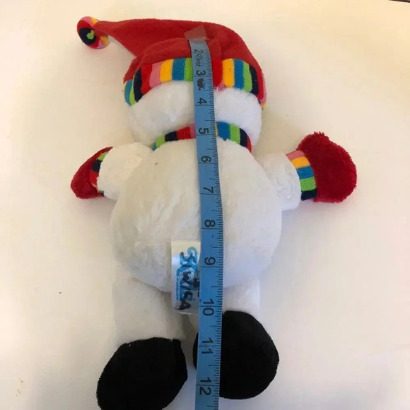 Vintage Plush Bundle up Red Hat Rainbow Scarf snowman with spring legs - Picture 3 of 3
